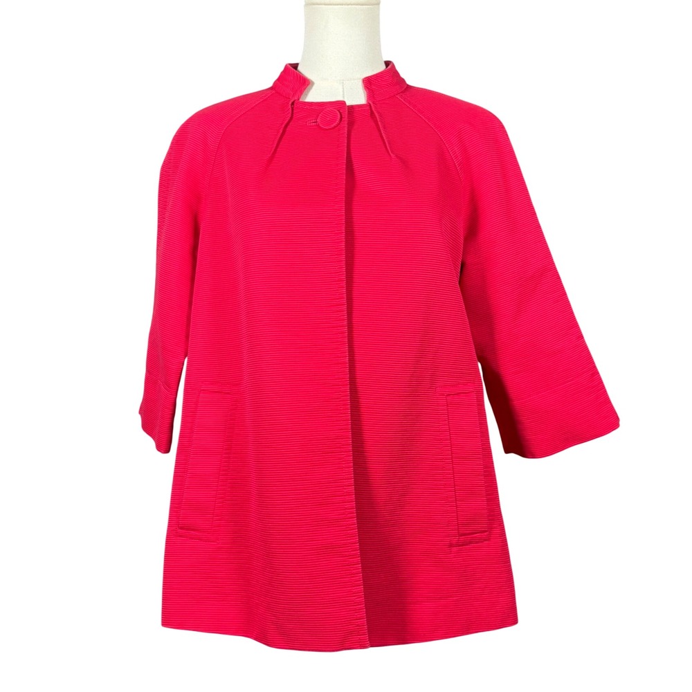 Talbots Womens Fuchsia Textured Ottoman Rib Swing Coat Stand Collar Size 10